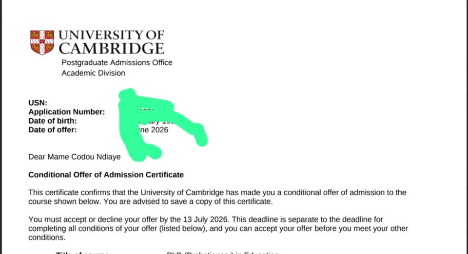 Mame Codou Ndiaye, de Fatick à Cambridge : un parcours exceptionnel au service de l’éducation des filles