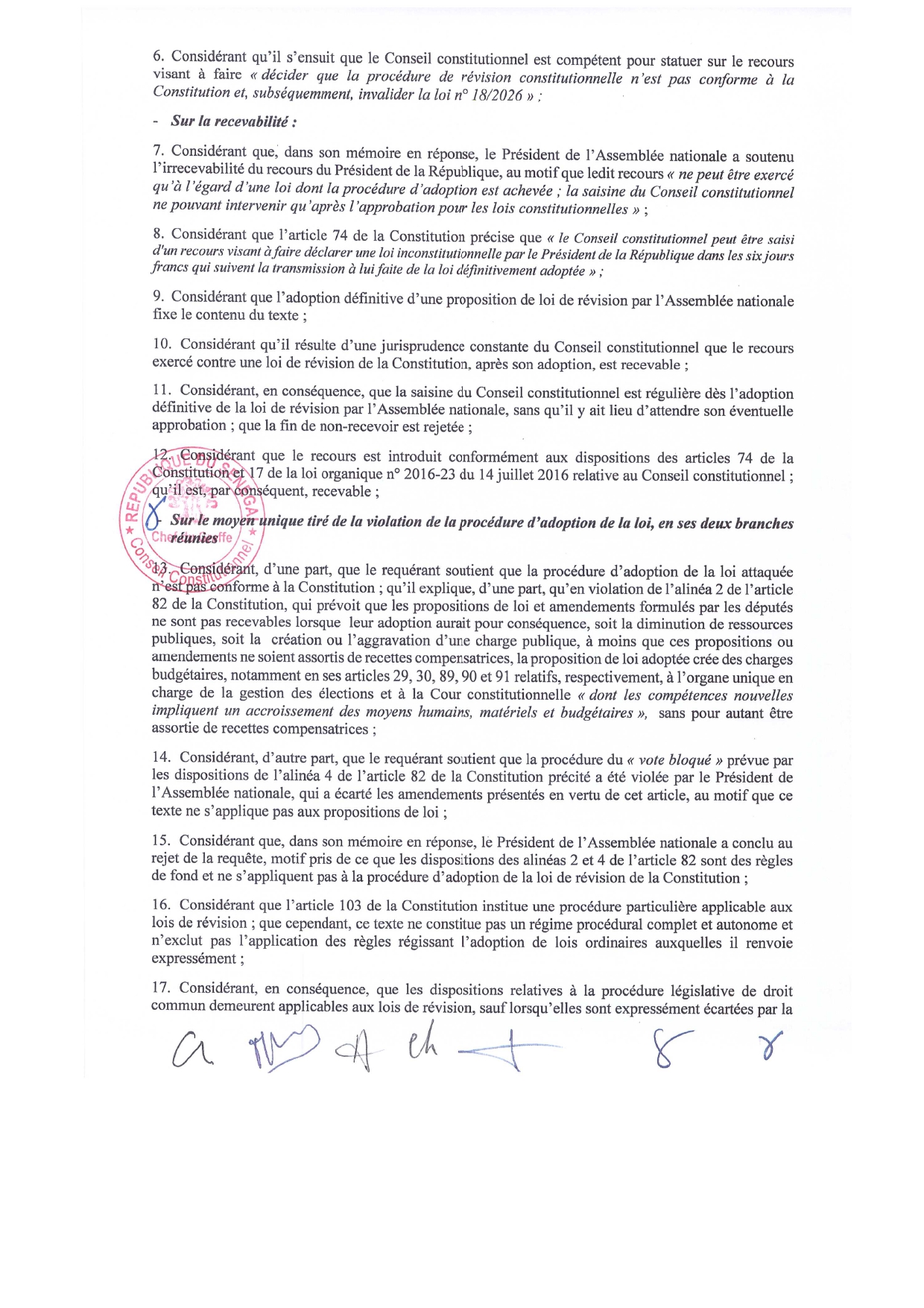 Sénégal: le Conseil constitutionnel invalide la loi de révision constitutionnelle n° 18/2026