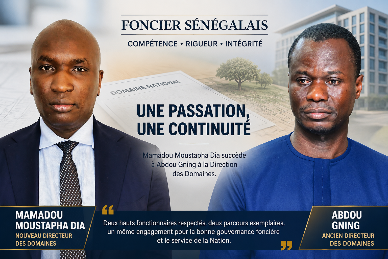 Mamadou Moustapha Dia à la Direction des Domaines : un parcours salué, de grands espoirs pour le foncier sénégalais