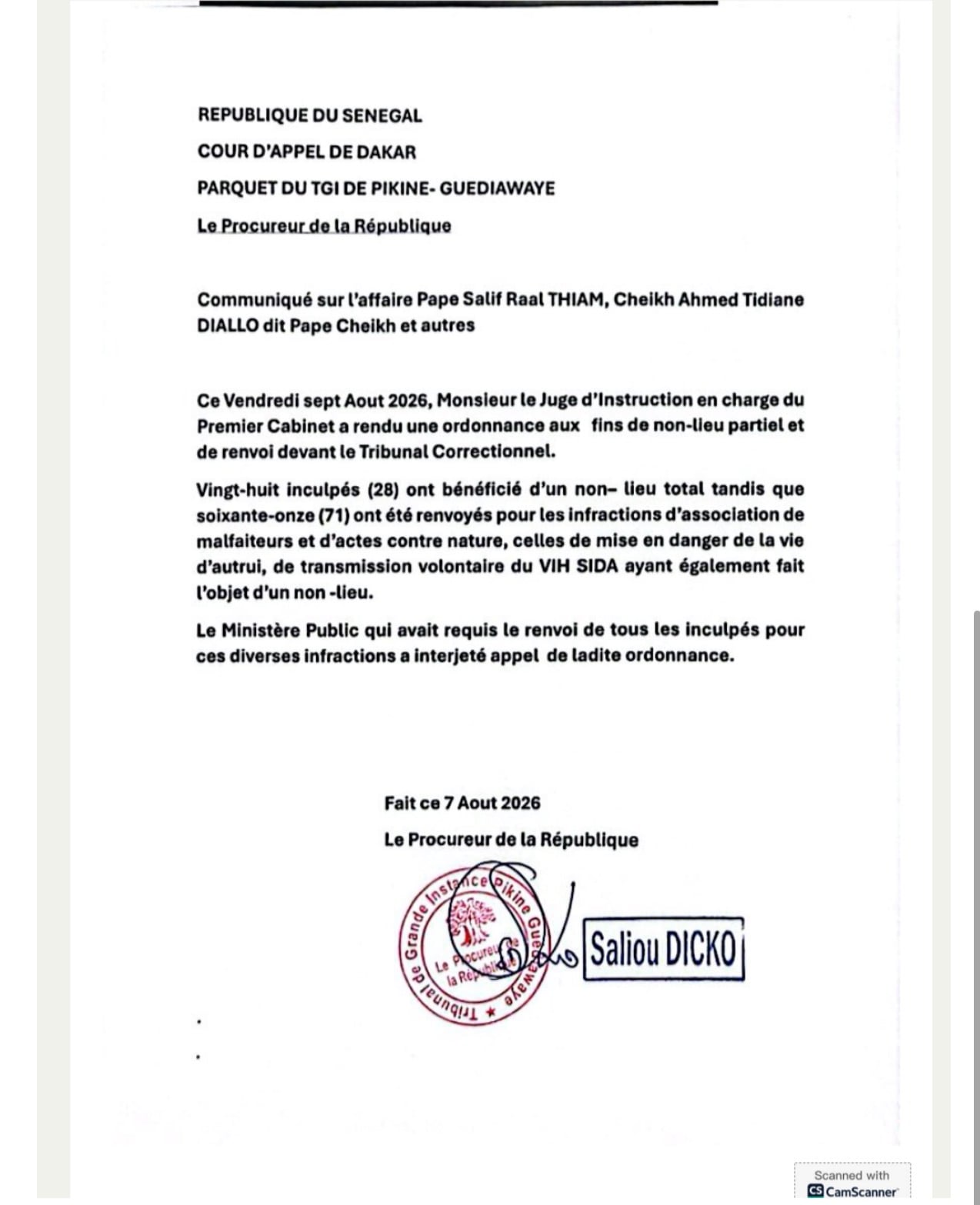 Affaire Pape Cheikh Diallo : le Parquet conteste la décision du juge d’instruction