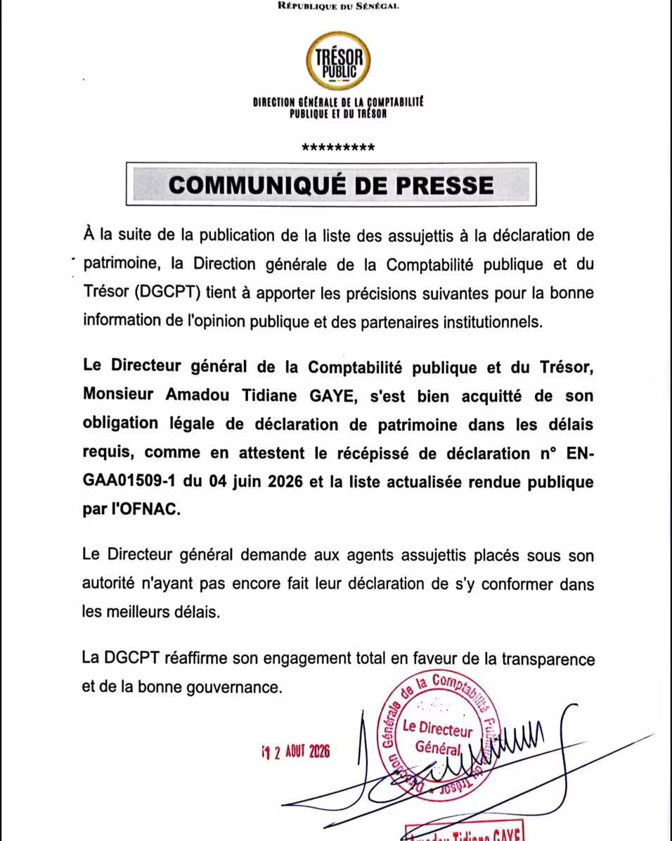 Déclaration de patrimoine : la DGCPT rétablit les faits sur la situation de son directeur général