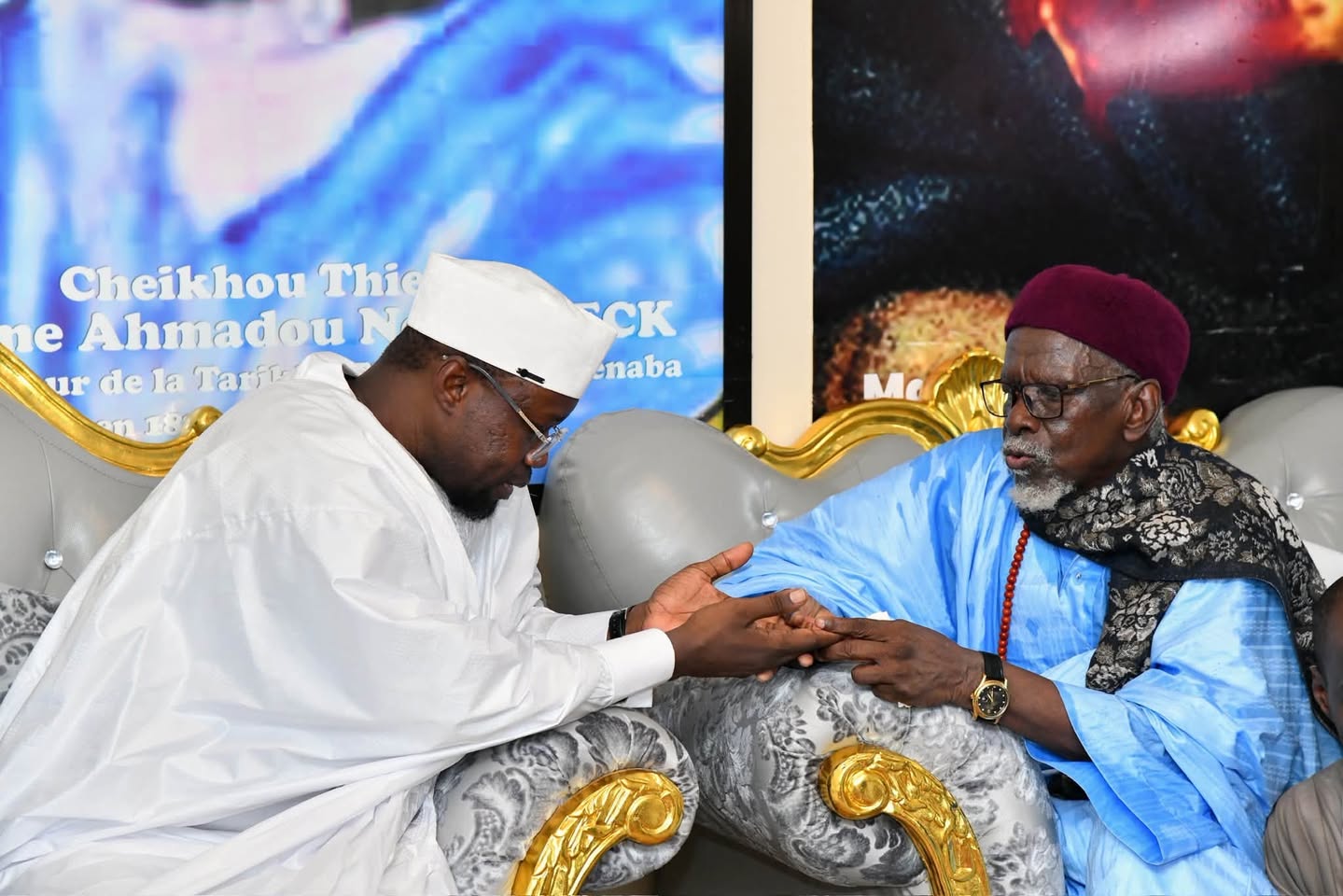 Thiènaba : Ousmane Sonko en visite chez le Khalife général Baye Serigne Assane Seck