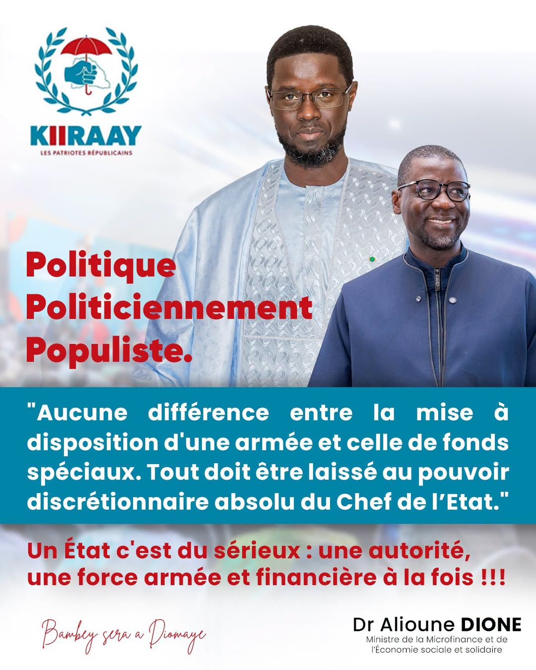 Fonds spéciaux et mise à disposition de l’armée : Alioune Badara Dione alerte sur les prérogatives de l’État