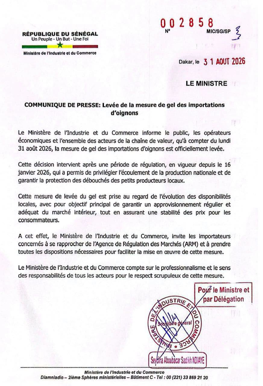 Oignon : le Sénégal rouvre ses portes aux importations après plusieurs mois de gel