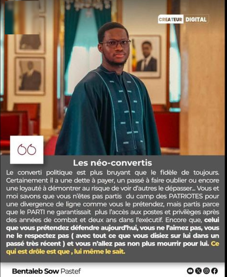 Bentaleb Sow, membre du Pastef. Visuel : page Facebook Créateur Digital