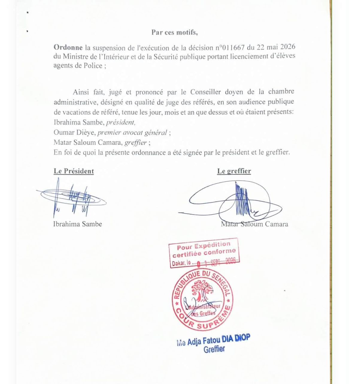 La Cour suprême suspend le licenciement des élèves agents de la 49ᵉ promotion