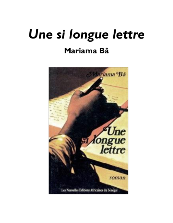 Note de lecture : « Une si longue lettre » de Mariama Bâ