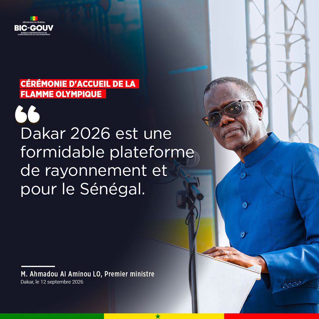 DISCOURS DU PREMIER MINISTRE: Cérémonie d’accueil de la Flamme Olympique Jeux Olympiques de la Jeunesse Dakar 2026