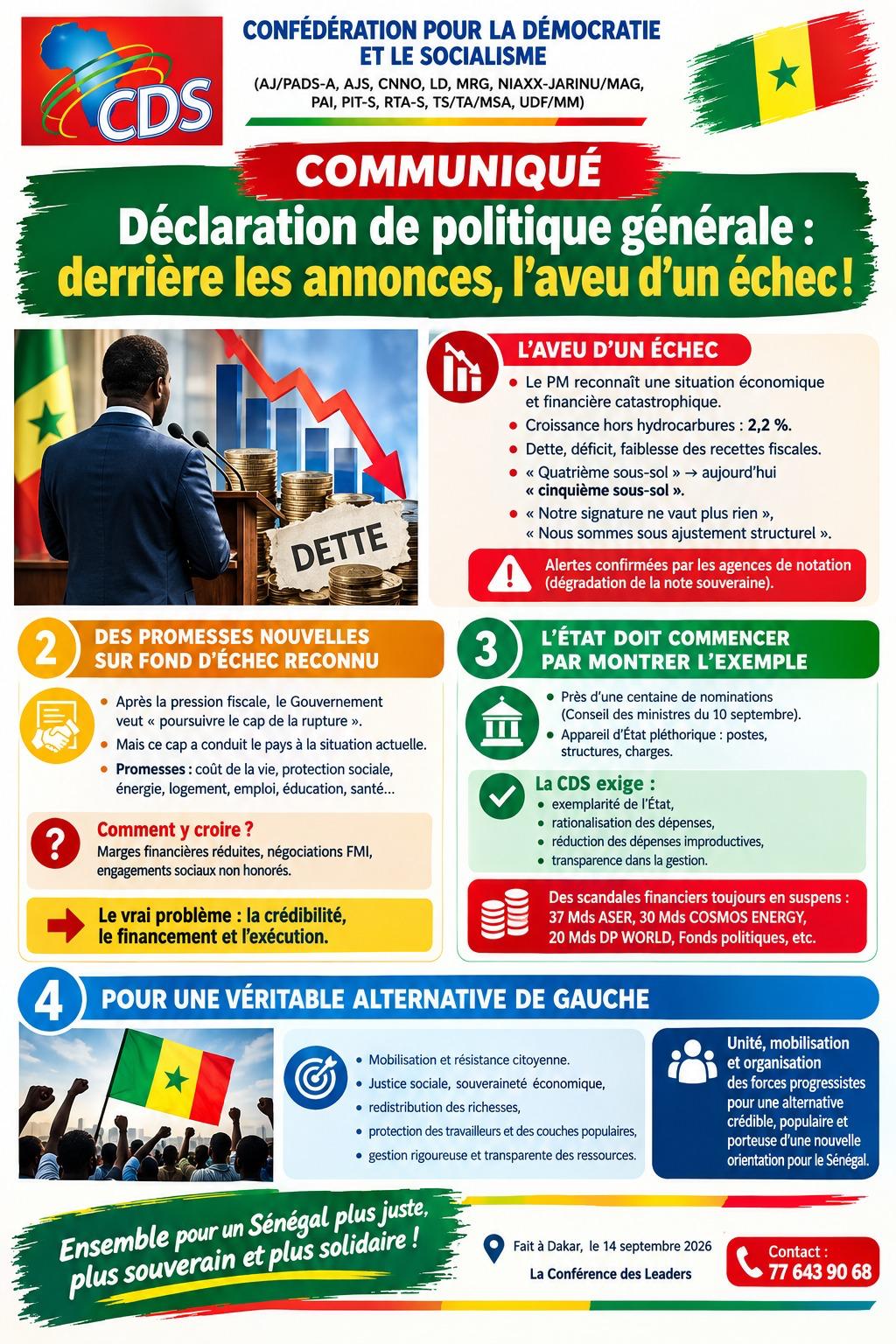 Déclaration de politique générale : la CDS dénonce « l’aveu d’un échec »