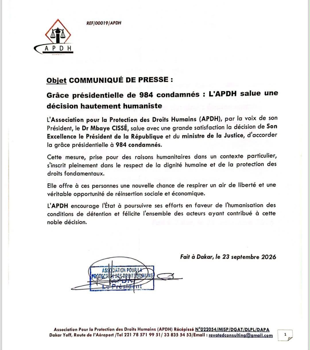 Grâce à 984 condamnés : l’APDH encourage l’État à poursuivre ses efforts humanitaires