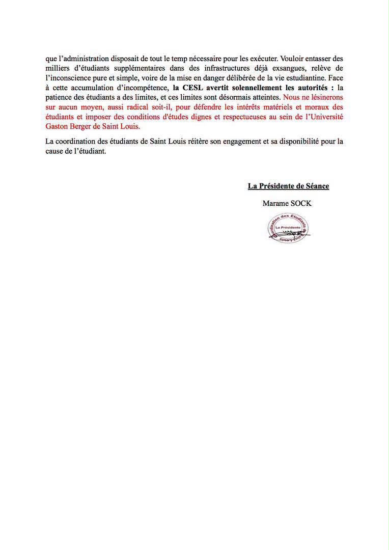 UGB : la CESL dénonce une gestion « irresponsable » et menace de durcir le ton