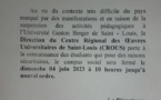 L'UGB ferme ses portes jusqu'à nouvel ordre (Document)