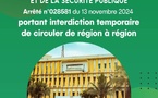 Interdiction de circulation interrégionale les 16 et 17 novembre pour raisons de sécurité