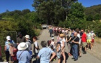 Des gens font la queue pour sentir une fleur qui pue