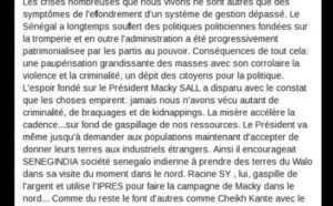 Message de Bruno d'Erneville sur les réseaux sociaux: "L'espoir fondé sur le président Macky Sall a disparu"