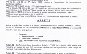 Rassemblement de ce vendredi de Mankoo Taxawu Senegaal, le Préfet interdit tout cortège, procession et défilé avant et après 