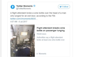 Seattle: il devient fou à bord d'un avion, une hôtesse de l'air lui casse une bouteille de vin sur la tête