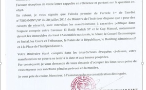 Voici la lettre du Préfet de Dakar, "interdisant" la marche de Me Wade