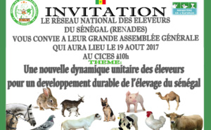 Le Réseau National des Éleveurs du Sénégal (RENADES) vous convie à leur grande assemblée génégarale qui aura lieu le 19 août au CICES à 10h