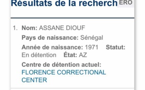 Assane Diouf localisé au Centre correctionnel de Florence, en Arizona