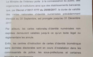 Carte nationale d’identité numérisée : La validité prorogée jusqu’au 31 décembre 2017