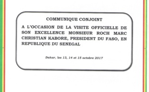 Le communiqué conjoint à l'issue de la visite officielle au Sénégal de SEM Roch Marc Christian KABORE au Sénégal