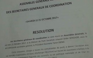 AG élargie aux secrétaires généraux de coordination : la résolution du Parti Socialiste du 21 octobre 2017