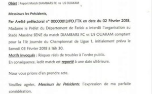 Crainte de troubles à l'ordre public : Diambars-Uso interdit par Madame le Préfet de Fatick  