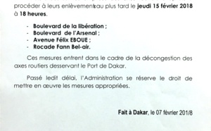 Communiqué du préfet de Dakar sur la décongestion des axes routiers desservant le Port de Dakar