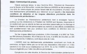 "Les communiqués de presse de Ibrahima Sall (président d'ASRED) sont faux et imaginaires" (La Direction de l'Administration pénitentiaire)