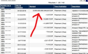 Il découvre deux mille milliards d'euros sur sa carte Visa