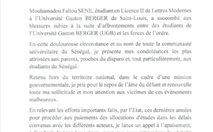 Manifestations dans les Universités: Mary Teuw Niane lance un appel au calme ( Communiqué)
