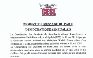 La coordination des étudiants de Saint-Louis (CESL) se démarque du Pds ( Démenti )