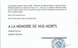 Dernière minute: Stade de Mbour déclare forfait contre Ouakam pour le match de ce dimanche