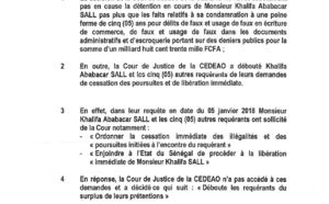 Affaire Khalifa Sall: Les précisions de l'Etat du Sénégal sur la décision de la Cour de Justice de la Cedeao (documents)