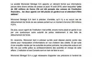 Détournement supposé, suivi d’arrestation de ses agents: la version de Microcred 