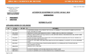 Rôle de l'audience de référé du Tribunal de Commerce hors classe de Dakar du 20 mai 2019