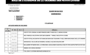 Rôle de l'audience de la Chambre des Petits litiges de ce mardi 28 mai 2019