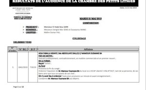 Chambre des petits litiges: Résultats des délibérés vidés le mardi 21 mai 2019