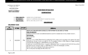 Délibérés des audiences de la Première Chambre du Tribunal de Commerce de Dakar de ce mercredi 29 mai 2019