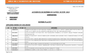 Audience de Référé de ce lundi 3 juin 2019 