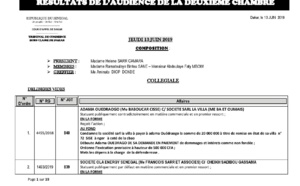 Délibérés de l'audience du Tribunal de Commerce de Dakar de ce jeudi 13 juin 2019
