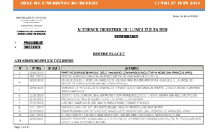 Audience de référés de ce lundi 17 juin 2019