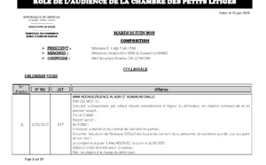 Délibérés des Audiences de la Chambre des Petits Litiges de ce mardi 25 juin 2019