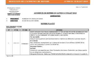 Délibérés Audiences des Référés du lundi 01 juillet 2019
