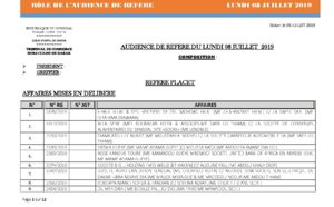 Tribunal du Commerce: Audiences des Référés de ce lundi 8 juillet 2019