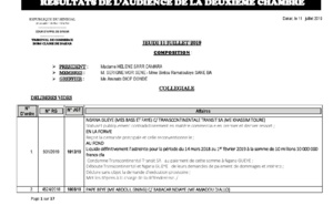 Tribunal du Commerce: Délibérés des Audiences de la 2e Chambre du jeudi 11 juillet 2019