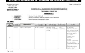 Délibérés des Audiences de la Chambre des Procédures Collectives du vendredi 12 juillet 2019