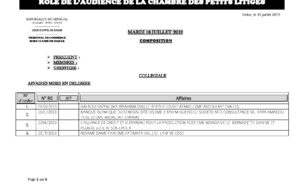 Tribunal du Commerce: Audiences de la Chambre des Petits Litiges de ce mardi 16 juillet 2019