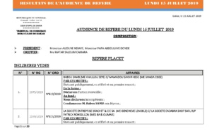 Tribunal du Commerce: Délibérés des Audiences du lundi 15 juillet 2019